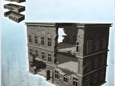 Modern ruined building with two floors and flat roof 5 - Modern  3D print model