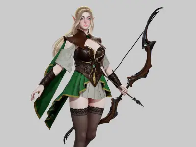 Elven Archer - Game Ready Low-poly 3D model