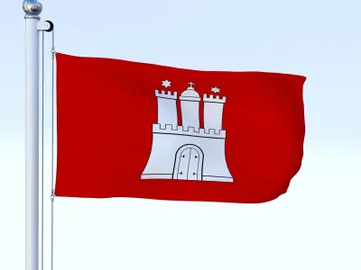Animated Hamburg German State Flag Low-poly 3D model