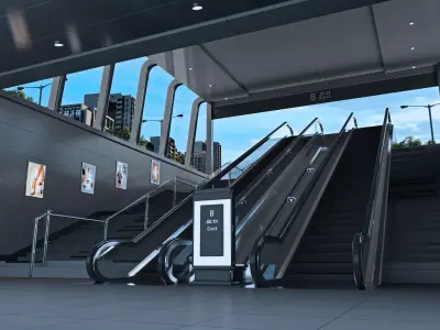Animation of subway exit escalator 3D model