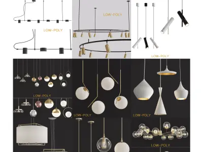 Chandelier collection 3d model different lighting fixtures Low-poly 3D model