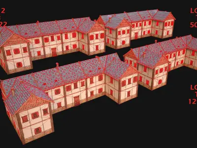 Medieval House Residence 2 Storey Low-poly 3D model