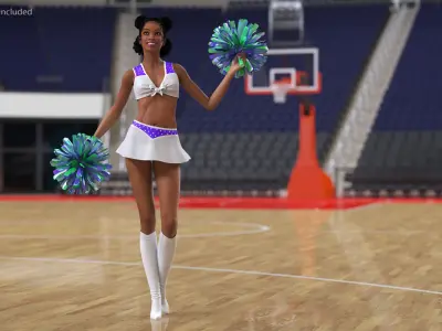 Teenage Light Skin Black Girl Cheerleader Standing Pose 3D model