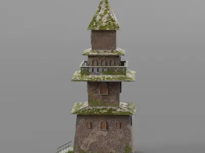 Mossy Watchtower Pagoda Low-poly 3D model