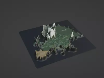Europe Map Topography  Low-poly 3D model