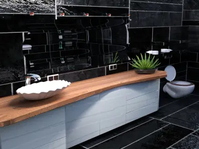 Bathroom with tiles and plants 3D model