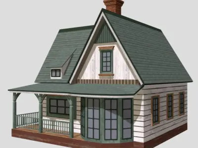 American Style Cottage - Town House Model Low-poly 3D model