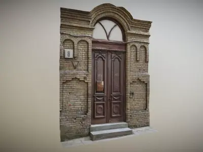 Scanned photorealistic old ornamented door Low-poly 3D model