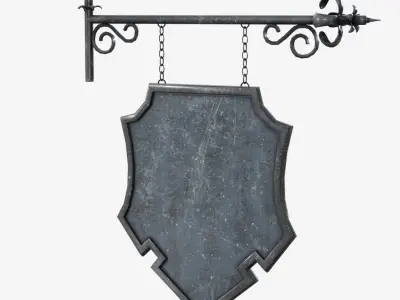 Signboard metal shield hanging on wall 3D model