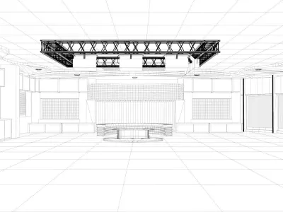 virtual set television studio with walls and wooden floors 3D model