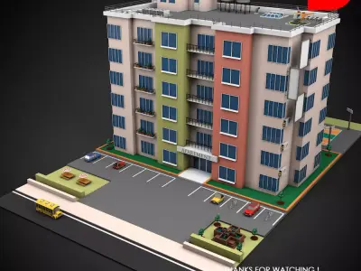 Low Poly Apartment Building Low-poly 3D model