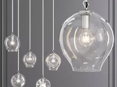 Small Bubble Pendant Satin Nickel and Clear Glass 3D model