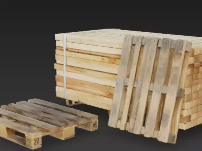 Stack of Raw Construction Lumber and Pallets 3D Model Low-poly 3D model