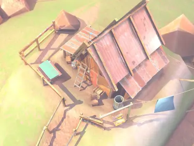 Low Poly Cabin village with truck Low-poly 3D model