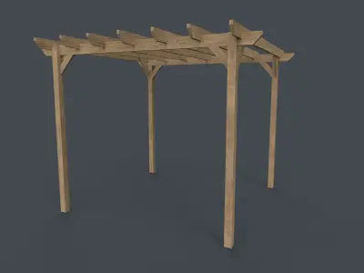 PBR Wooden Pergola Gazebo C2 Low-poly 3D model