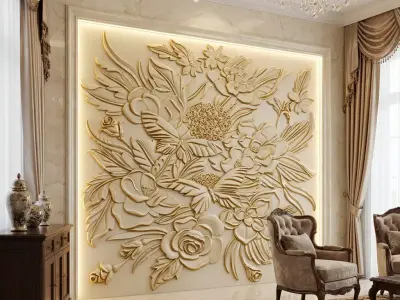 Modern floral Relief Panel Wall Decor Set STL Mural CNC 336 3D model