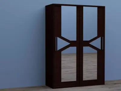 wardrobe wooden with mirror doors 3D model