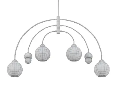 BRANCH U six light chandelier in brass and glass 3D model