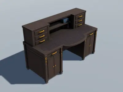 Bedroom Set B wooden cabinet with gold details Low-poly 3D model