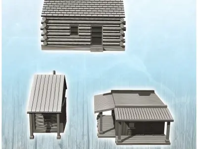 Set of three wooden western buildings 25 - Cowboy USA America AC 3D print model
