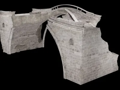 DESTROYED BRIDGE ROMAN GREEK ANCIENT ROAD OLD STONE COLLECTION Low-poly 3D model