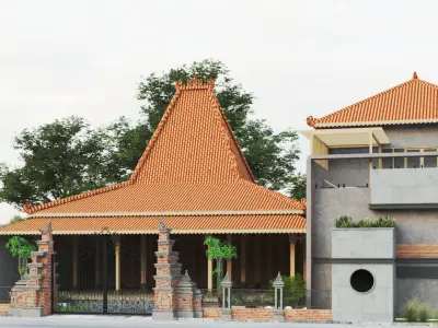 Joglo Minimalist Japanese House Open Space Green Living Low-poly 3D model