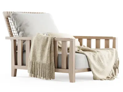 Wooden garden chair with plaid  3D model