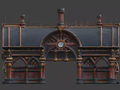 Steampunk Grand Victorian Train Station 3D Model Low-poly 3D model