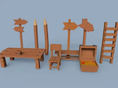 LOW POLY WOODEN PROPS Low-poly 3D model