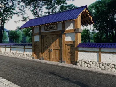 Japanese front gate 3D Low-poly 3D model