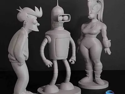 Futurama Set - Fry -Bender - Leela - STL Files with Presupports 3D print model
