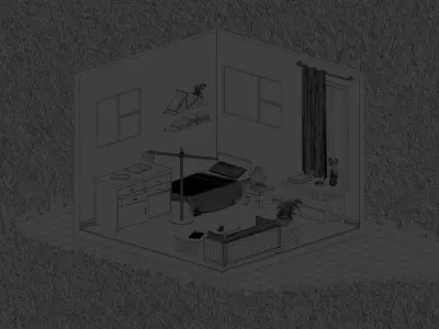 Anime Style Isometric Room 3D model