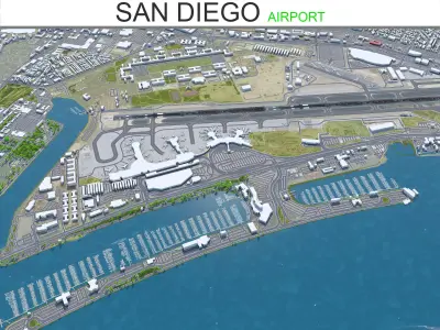 San Diego Airport 10km Low-poly 3D model