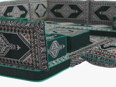 Arabic Sofa Set Floor Cushion Green Pillows Oriental Floor 3D model