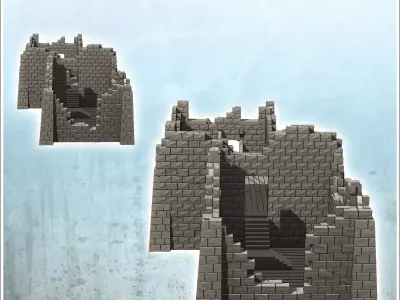 Ruined building with large double access stairs 38 - Modern WW2  3D print model
