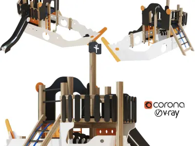 Childrens playground Pirate ship color set 3D model