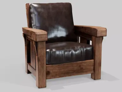 Rustic Wooden Armchair - PBR Low-poly 3D model