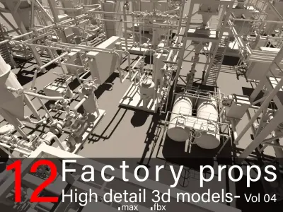 12 Factory Props-High detail 3d models- Vol 04 Low-poly 3D model