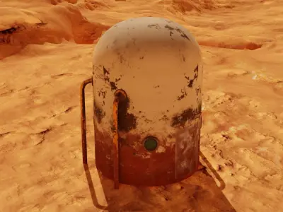 Mars module and landscape Low-poly 3D model