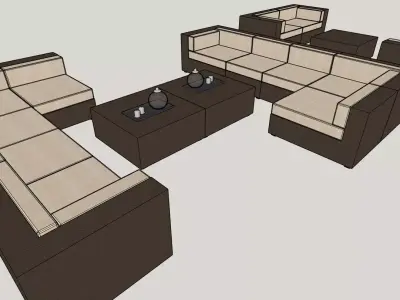 Modern Sectional Sofa with Coffee Tables  3D Model 3D model
