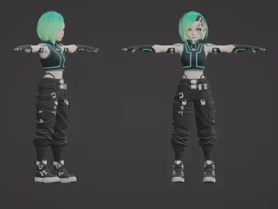 Anime-Style Sci-Fi Female Character with Animations Low-poly 3D model