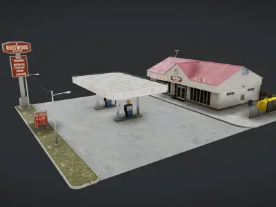 American Gas Station Low-poly 3D model