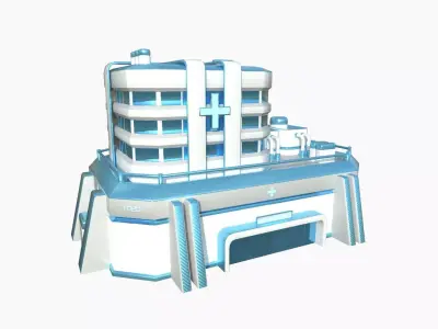 SciFi Hospital A01 White Blue - Sci Fi Exterior Design Low-poly 3D model