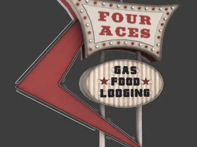 Four Aces Movie Set Sign Low-poly 3D model