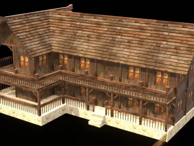 Medieval Tavern Exterior Low Poly Model Low-poly 3D model