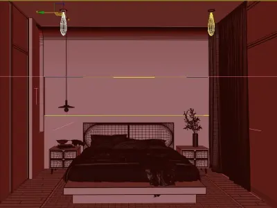 WABISABI Bedroom interior scene corona render 3D model