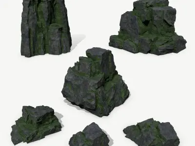 Mossy Rock Set Low-poly 3D model buy