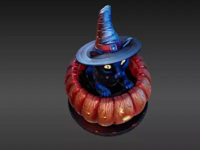 Witch s Cat Lantern 3D Print Model Magical Halloween Pumpkin 3D print model