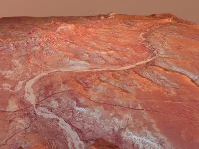 Mars River Desert Terrain Landscape Planet Mountains Aerial  Low-poly 3D model