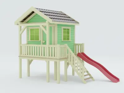 Wooden playhouse with slide 3D model